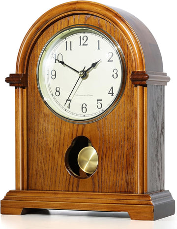 Grandfather Mantel Clock with Hour/Quarter-Hour Chime,Elegant Wooden Frame,Gold-Tone Pendulum Table Clocks