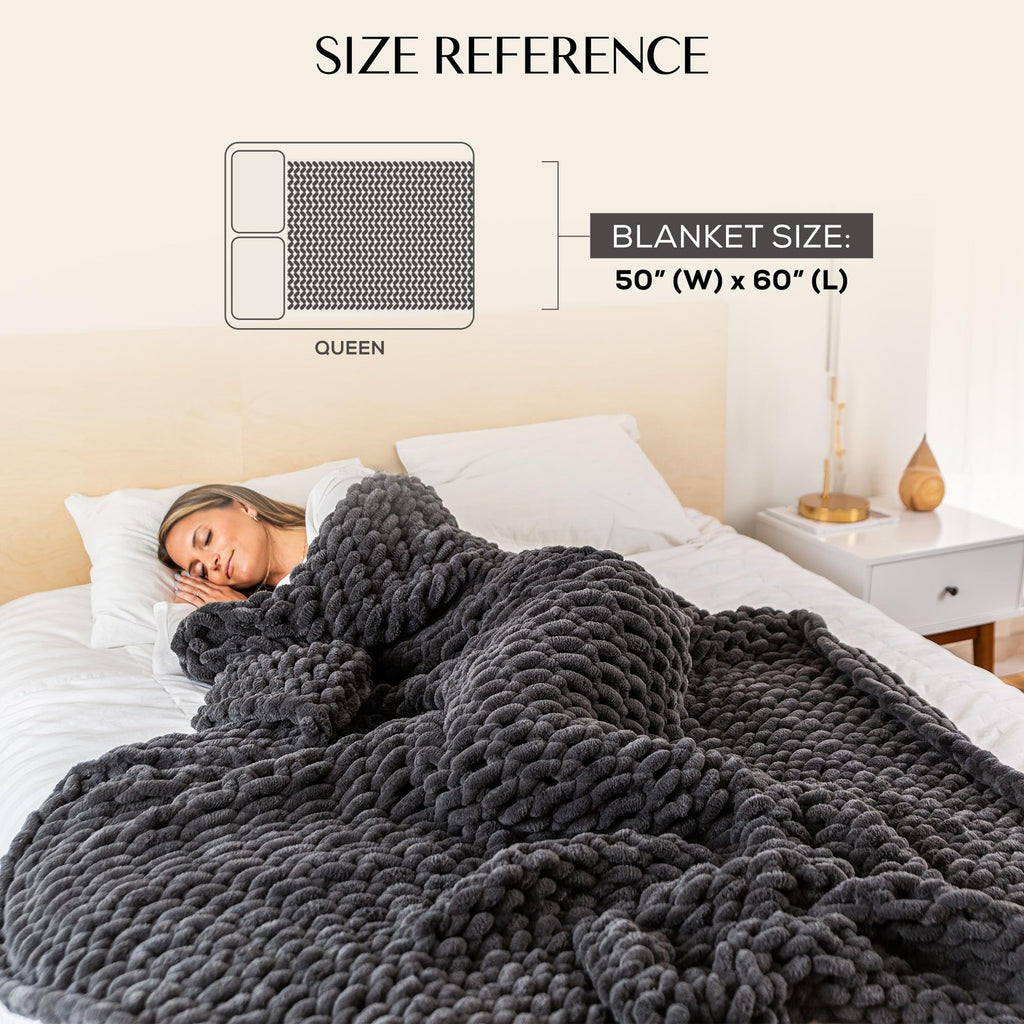Chunky Knit Throw Blanket 50x60 in, 6 lb Graphite Gray