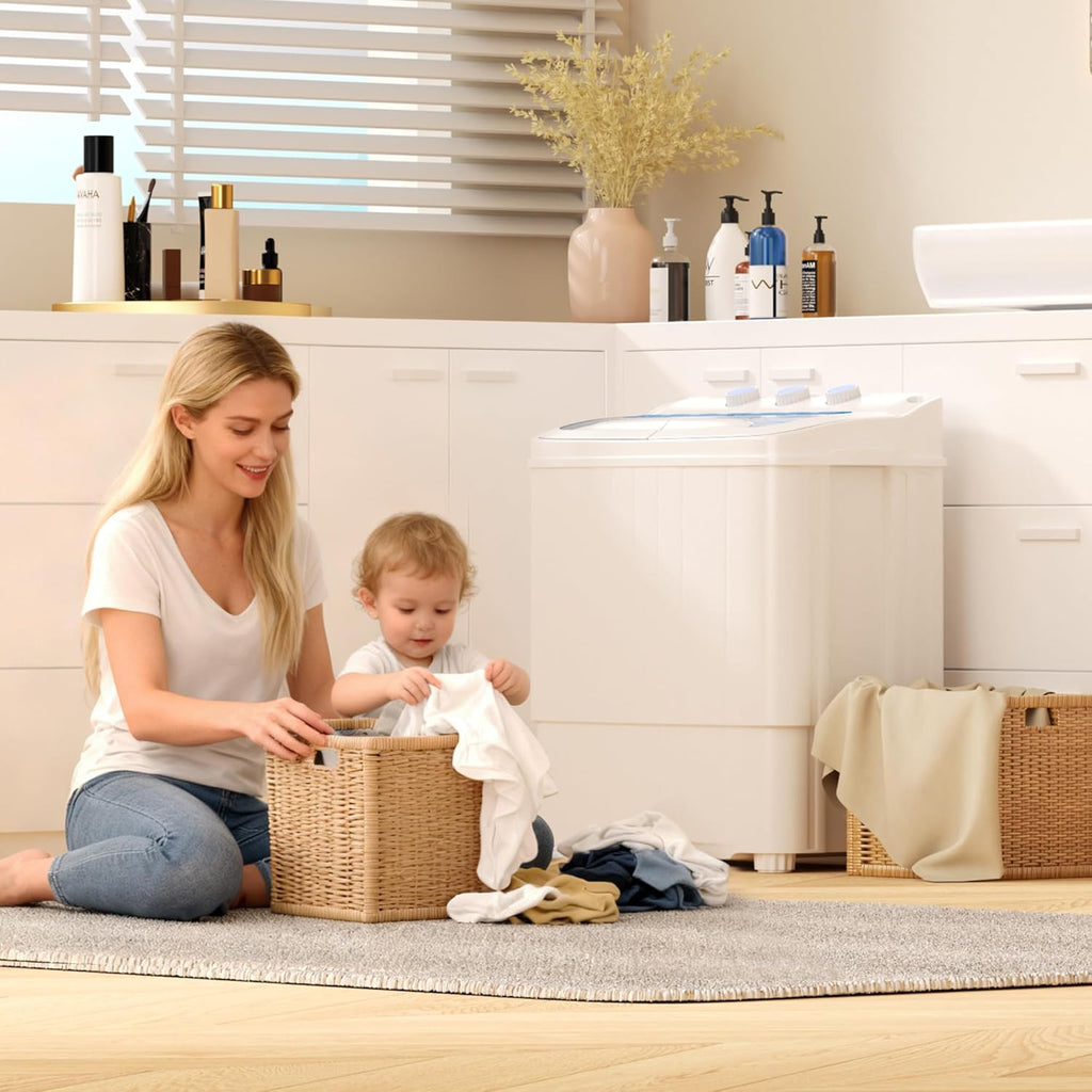 Portable Washer and Dryer, 16 lbs Mini Small Washing Machine Combo with Spin Dryer, Compact Twin Tub Laundry Washer