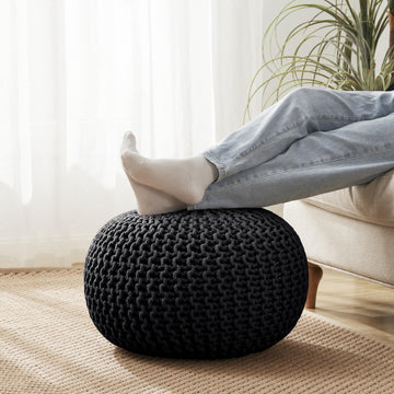 Pouf Ottoman Foot Rest Stuffed - 20" Diameter x 14" Tall Cozy Floor Pouf & More - 100% Cotton Knit Shell, EPS Bead