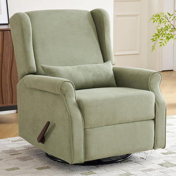 360°Swivel Rocker Recliner, Nursery Rocking Chair with Lumbar Pillow,Glider Recliner Nursery Chair for Small