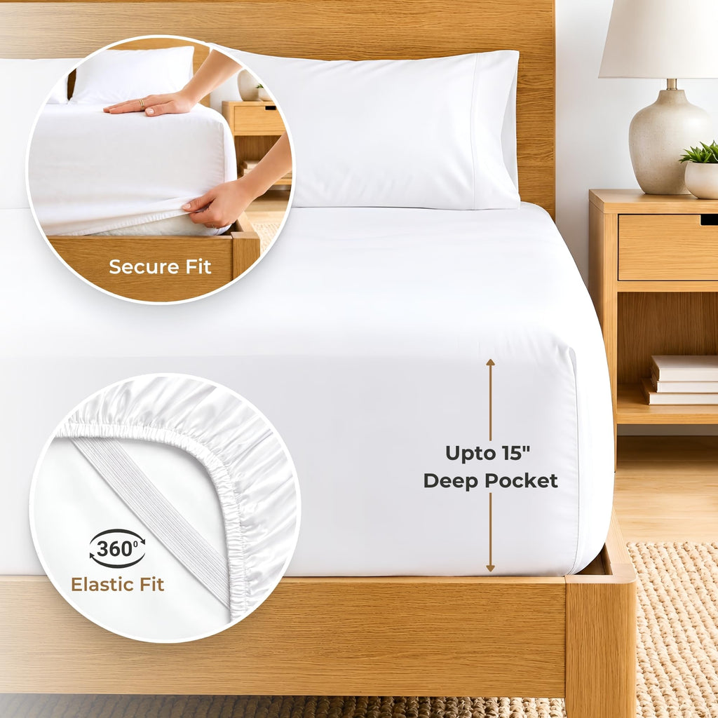 SGI Luxury 600 Thread Count Queen Sheets Set, White, 100% Egyptian Cotton