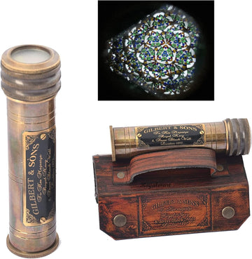 Handicrafts Handmade Brass Kaleidoscope with Leather Box - Vintage Look - Antique Finish - Kaleidoscope for Kids