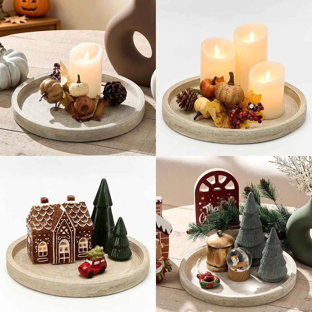 Decorative Table Tray Round Trays Home Decor Cement (11.8" Retro) | Farmhouse for Table Candle Organizer Living Room