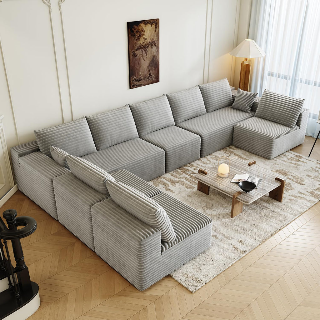 139.4" Modular Sectional Sofa Couch, Oversized U-Shaped Minimalist Couches with 4 Middle Seats Chaise, Modern Deep