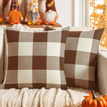 Fall Plaid Euro Pillow Covers 22x22 Brown Pack of 2