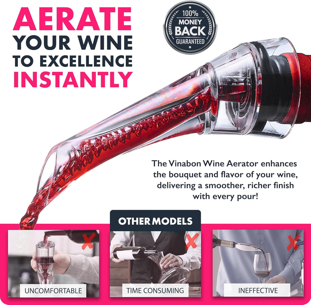 Wine Aerator Pourer Spout - Updated 2026 Professional Wine Aerator for Superior Flavor, Enhanced Bouquet & Rich