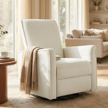 Swivel Rocker Recliner Chair, Nursery Glider Recliner Manual Rocking Comfy Upholstered Fabric Reclining Single Sofa