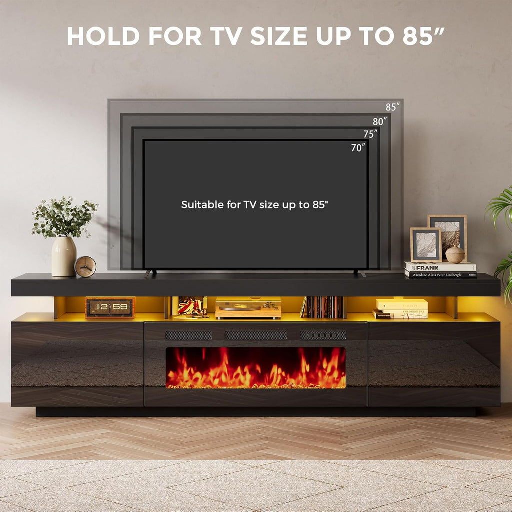 70" Floating Fireplace TV Stand with 36" Crystal Electric Fireplace, LED Entertainment Center for TVs up to 80"
