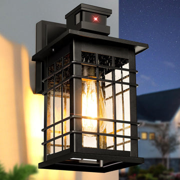 Motion Sensor Outdoor Wall Light Black, Dusk to Dawn Outside Porch Light Fixture Wall Mount, Waterproof Exterior