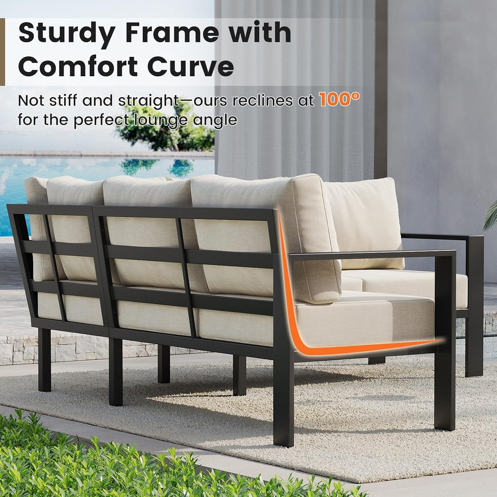 6-Piece L Shaped Outdoor Sectional Sofa, 6" Thick Cushion | Olefin Fabric Fade Resistant, Wide Armrest & Coffee
