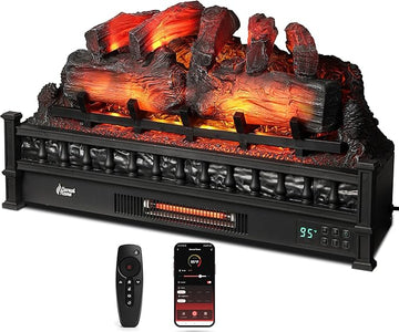 30 Inch WiFi Infrared Electric Fireplace Log Insert, 1500W Quartz Heater with Crackling Sound, Realistic Logs, Adjustable Flame Colors, Remote Control, Thermostat and Timer
