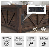 Farmhouse Lift Top Coffee Table with Storage, Wood Square Center Table with Charging Station&USB Port