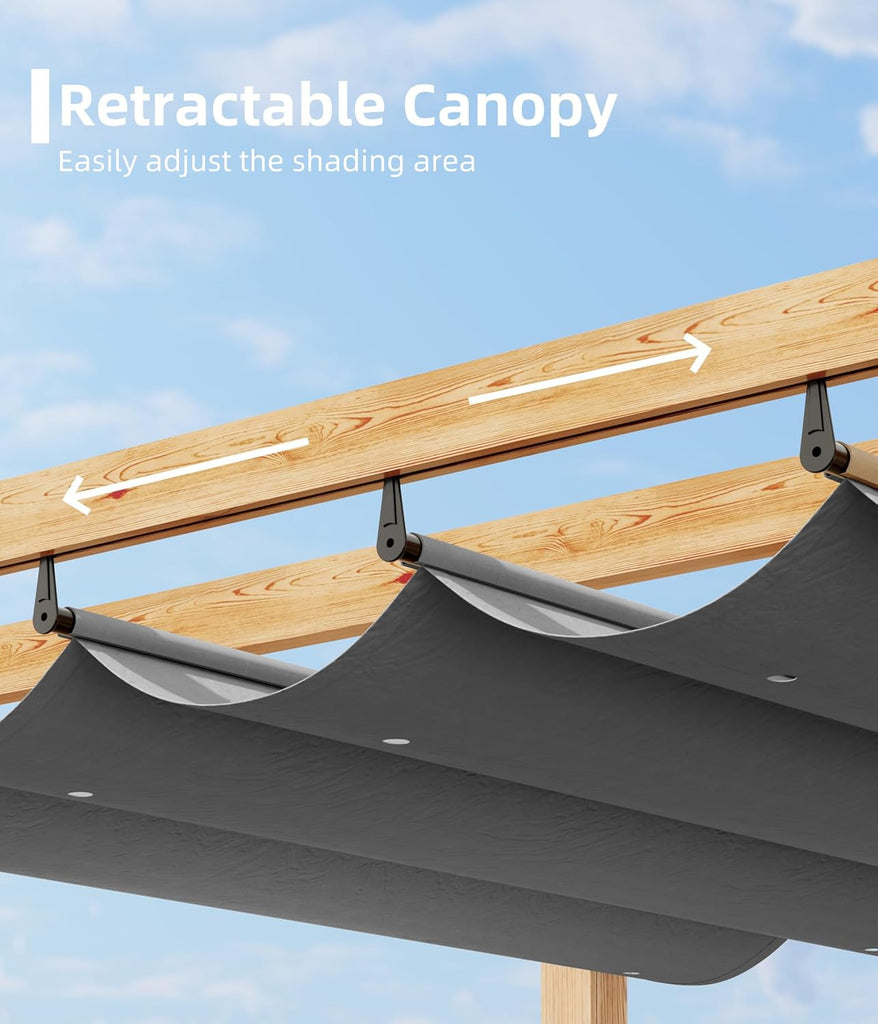 10' X 13' Outdoor Pergola with Retractable Canopy Aluminum Pergola Faux Wood Metal Pergolas Gazebo for Backyard, Deck