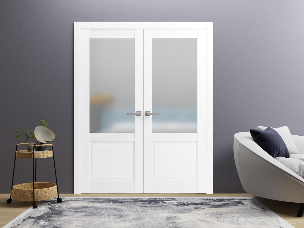 Lucia 22 | Double Swing Interior French Doors with Glass, Solid Wood, Hardware Included, 64x84, Whit