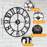 31 Inch Extra Large Wall Clock, Retro Decorative Oversized Silent Little Ticking Battery Operated,Black Metal