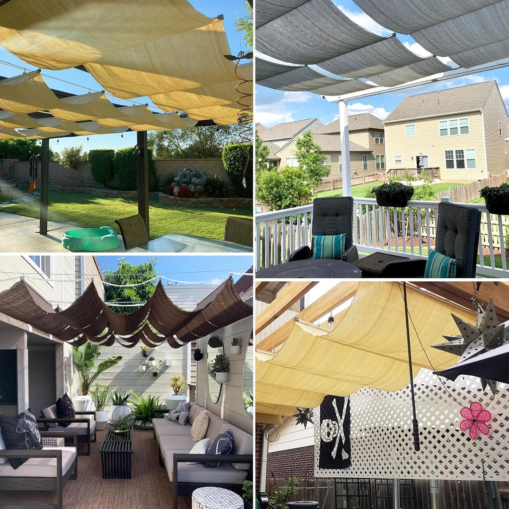 7' x 16' Pergola Cover Shade Canopy, Retractable Awning Sun Shades Outdoor Patio Pergolas Kit for Deck Backyard