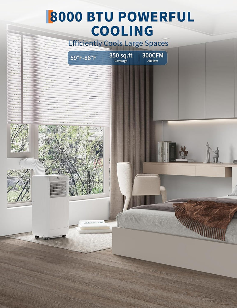 8000 BTU Portable Air Conditioners, 3 in-1 Quiet Portable AC Unit with Efficient Cooling, Remote Control