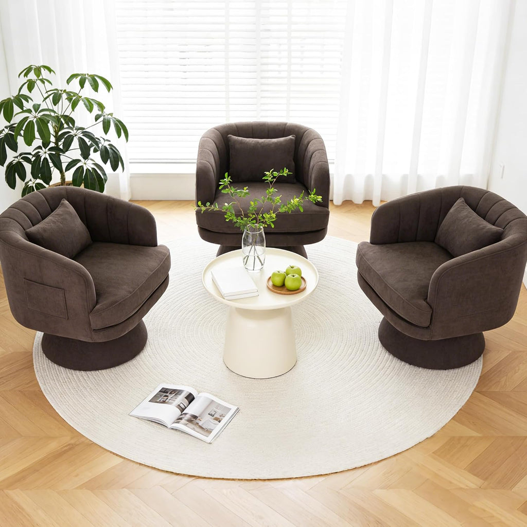 360° Swivel Barrel Chair with Side Pocket & Pillow Set of 2, Cloud Velvet Modern Swivel Accent Chair with Curve Back