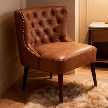 Accent Chair, Leather Slipper Chair with Button Tufted Wingback, Armless Living Room Chair with Nails Decorative