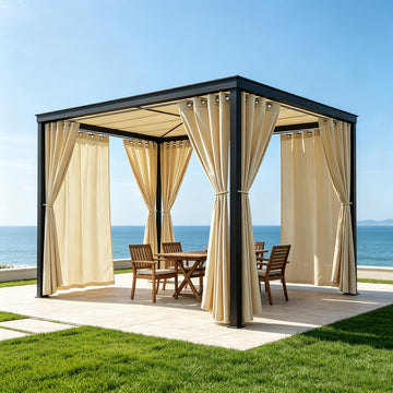 8 Panels Outdoor Curtains Waterproof - 52x120 Inches Cream Blackout Curtains, Polyester Weatherproof Privacy Drapes