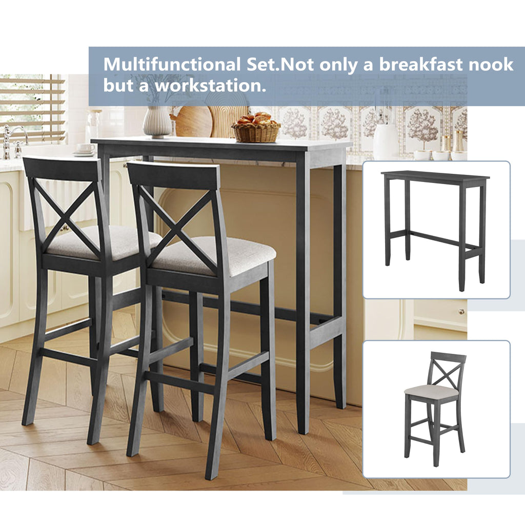 3 Piece Pub Table and Chair Set, Small Bar Height Kitchen Table and Chairs, Breakfast Nook Table Set, 3 Piece High