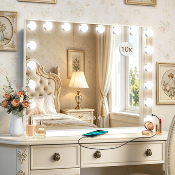 Hollywood Vanity Mirror with Lights, 18 Dimmable Bulbs, 3 Color Lights,Make Up Lighted Mirror, Aluminum Metal Frame