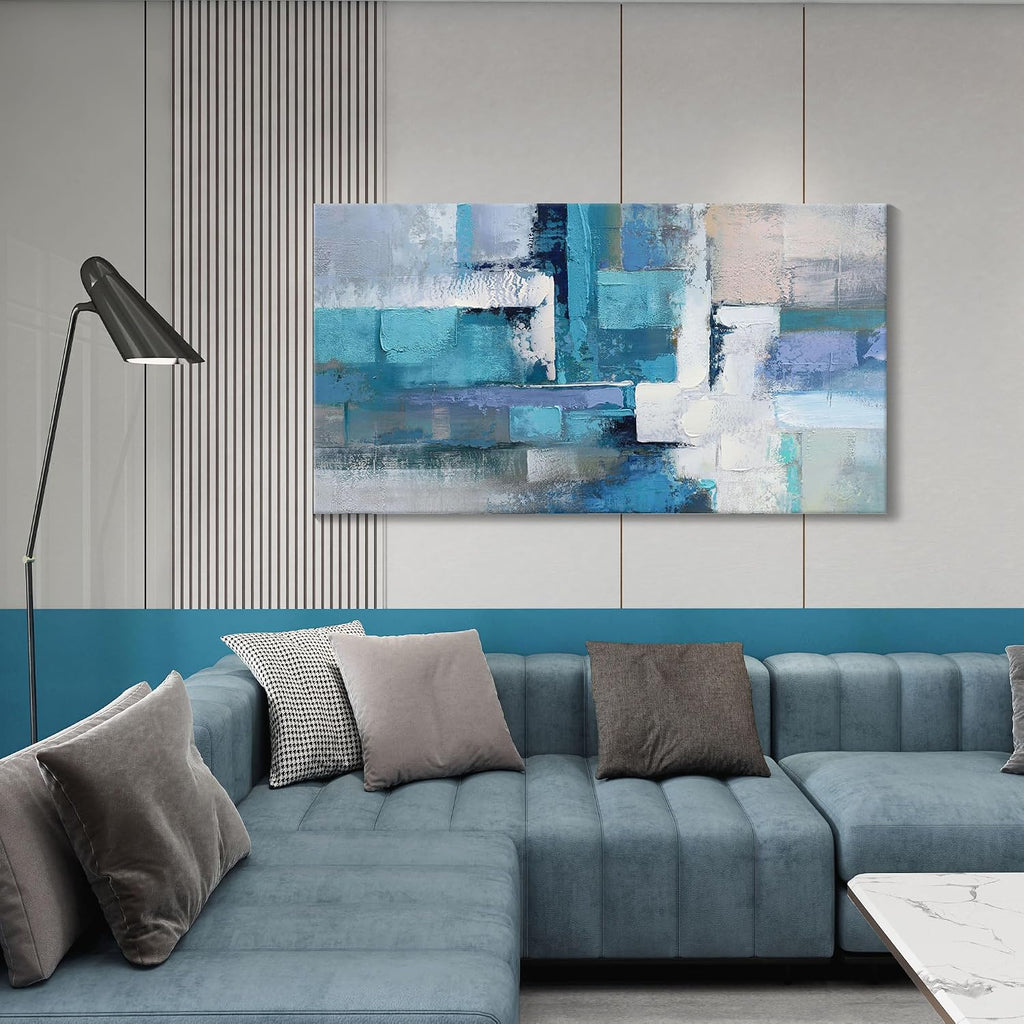 Abstract Canvas Wall Art: Large Wall Art Paintings, Modern, Framed Artwork in Blue and Black -Bedroom Decorations for