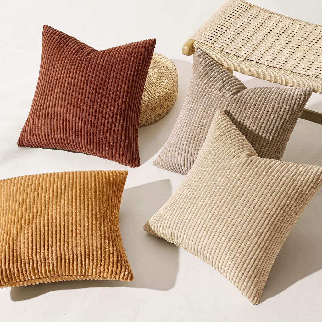 Fall Corduroy Decorative Throw Pillow Covers Terracotta 18x18