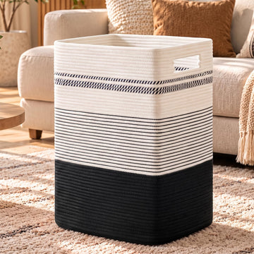 80L Large Cotton Rope Laundry Basket & Laundry Room, Tall Clothes Hamper with Sturdy Handles, Neutral Storage Bin
