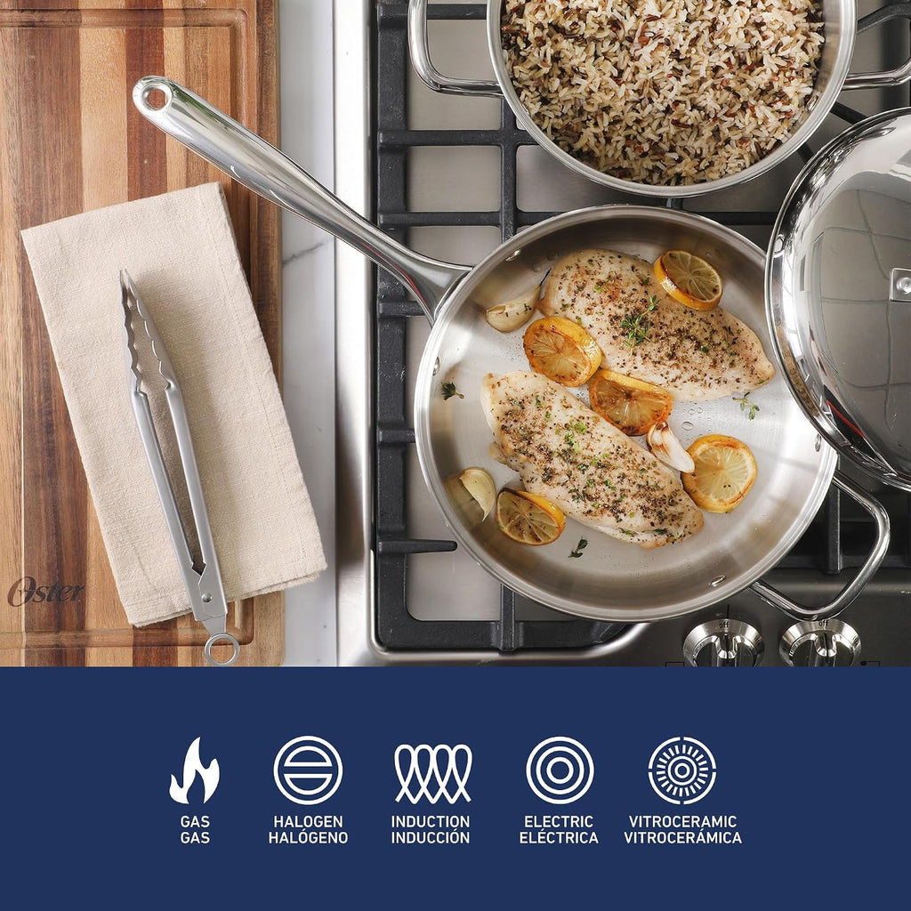 Platinum Sedwick 10-Piece Stackable Stainless Steel Pots and Pans Cookware Set W/Domed Stainless Steel Lids W/TriPly