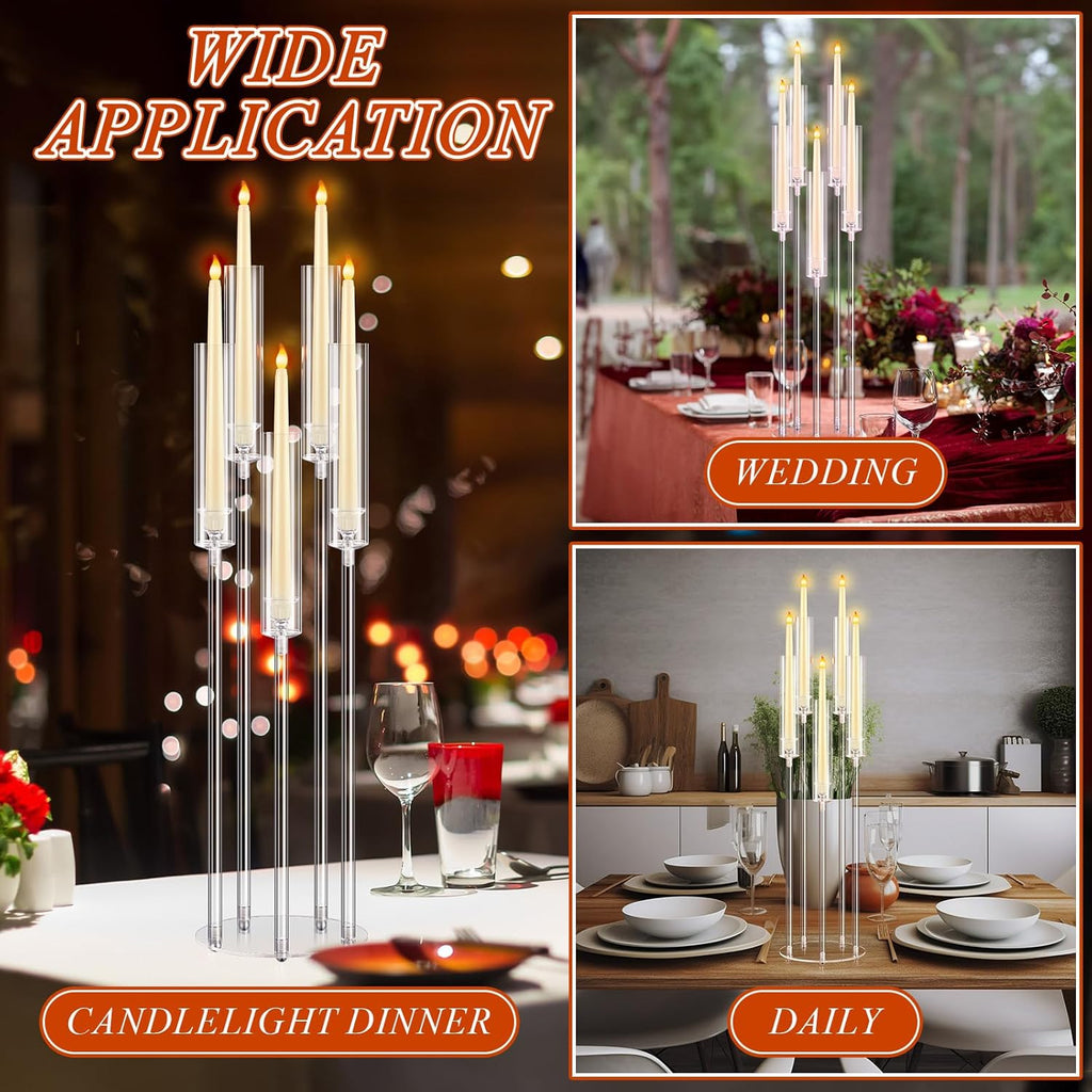 4 Pcs Acrylic Candelabra Centerpieces Clear Taper Candle Candlestick Holder Crystal 5 Arm Candlesticks Holder with