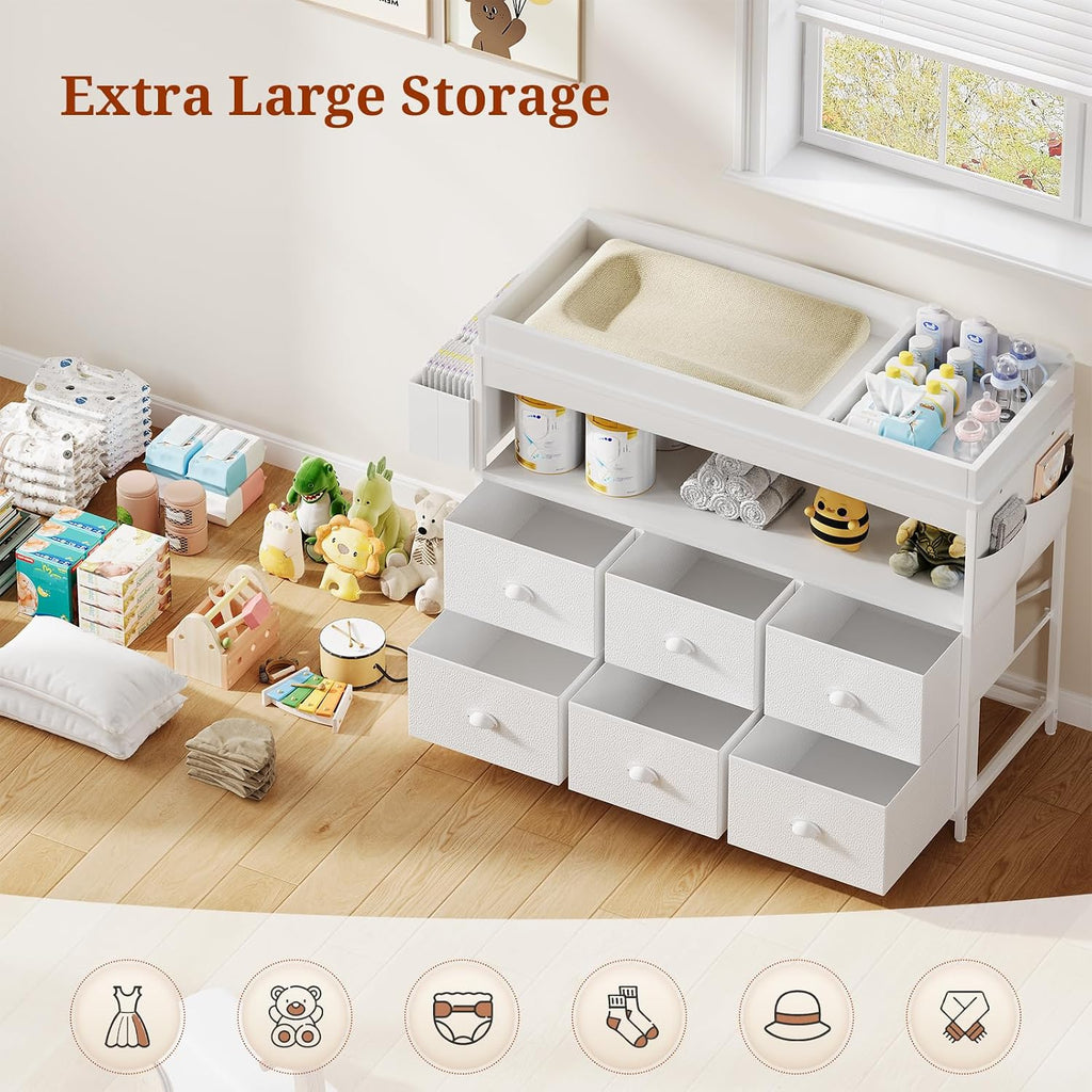 Changing Table with Storage, Changing Table Dresser, Diaper Changer Crib Sleeper Fabric Drawers, Storage Dividers