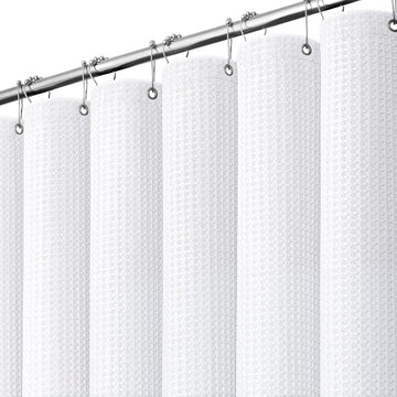 Extra Long Waffle Shower Curtain 256 GSM Fabric 72"x84" White | 84 Inch Long, Thick Polyester Cloth, Weighted Hem