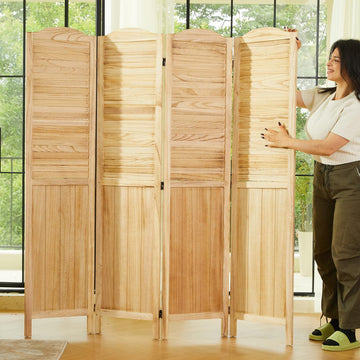 Room Dividers, 5.75Ft Individual Privacy Screens Foldable Wooden Louver & MDF Stable Wall Divider Bedroom, 4 Panels