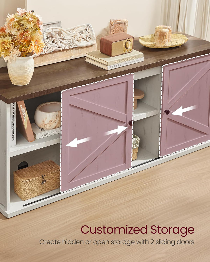 Farmhouse TV Stand for TVs up to 65 Inches, Entertainment Center with Storage Cabinets and Sliding Barn Doors, Media