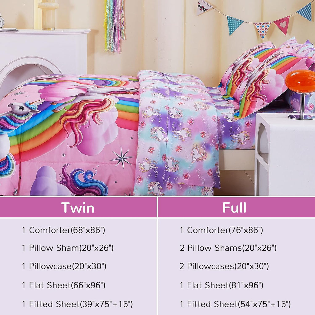 Kids Bedding Sets for Girls, Soft Comforter Set with Sheets, 7 Pieces Microfiber Bed in a Bag, White