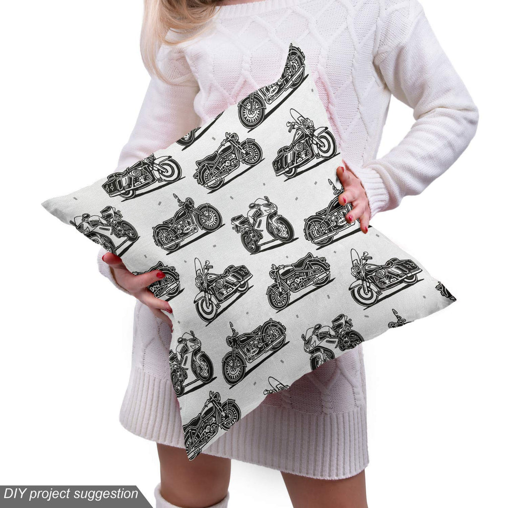 Motorcycle Fabric by The Yard, Indoor and Outdoor Projects Retro Motorcycle Drawings of Old Fashion Modern on White