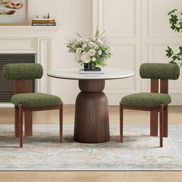 Modern Wooden Dining Chairs Set of 2, Upholstered Fabric Kitchen Chairs with Sculptural Backrest, Mid-Century