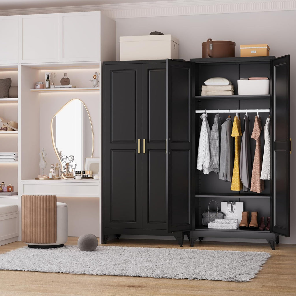 71" Metal Armoire Wardrobe Closet with Doors and Adjustable Shelves | Freestanding Tall Clothing Storage Cabinet