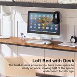 Metal Loft Bed Twin with Desk, Heavy Duty Bedframe with Removable Ladder and Safety Guardrail, Space-Saving
