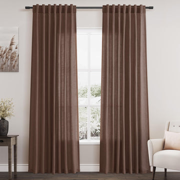 Mocha Mousse Curtains 84 Inch Length 2 Panels Set Back Tab Rod Pocke tLinen Blend Light Filtering Semi Sheer Textured