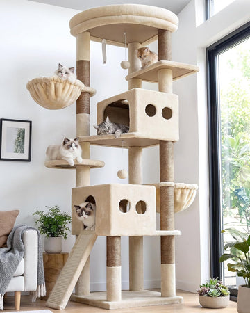 74in Tall Cat Tree for Indoor Cats Large Adult, Beige