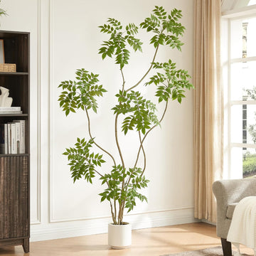 6.5FT Artificial Sumac Tree in White Pot, Indoor Faux Plants