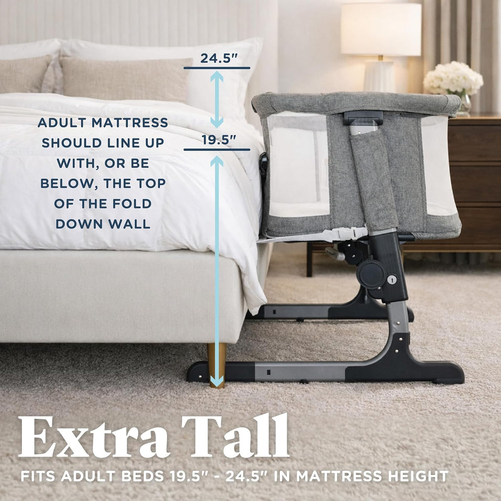 Beside Me Dreamer Bassinet | Bedside Sleeper | 7-Position Height Adjustment | Charcoal Tweed