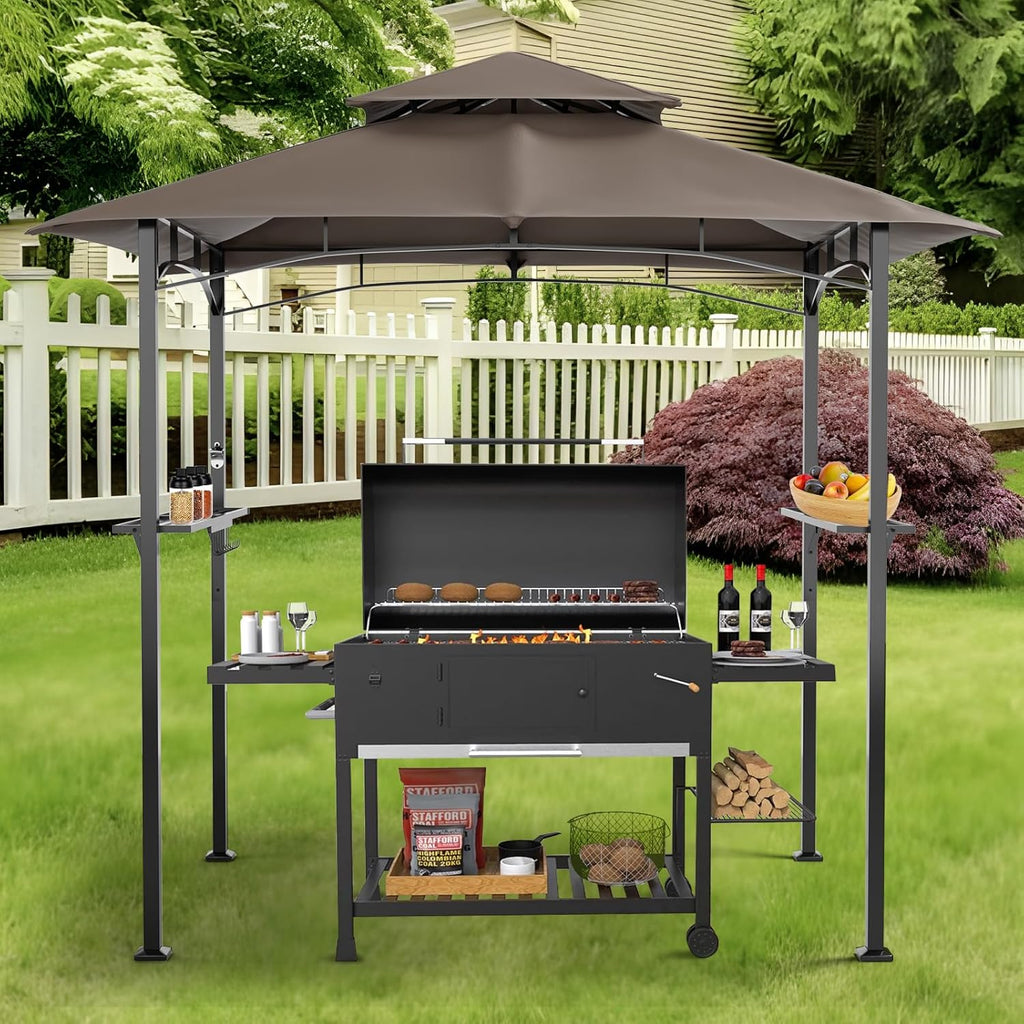 Outdoor Grill Gazebo 8 x 5, Patio Double Tiered BBQ Canopy w/Air Vent