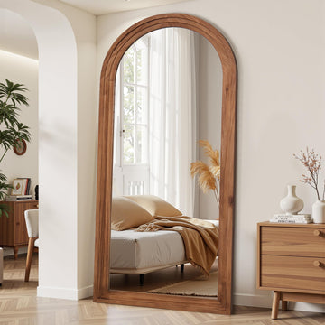 Full Length Mirror with Solid Wood Frame, 81"×41" Wall Mounted Oversized Floor Mirror with Stand, Leaning Standing
