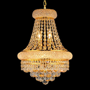 Crystal Chandeliers for Dining Room Light Fixtures Over Table_Empire Style K9 Crystal Chandeliers for Living Room_6 Lights Gold Luxury Lighting Fixtures for Bedroom Kitchen Island Entryway