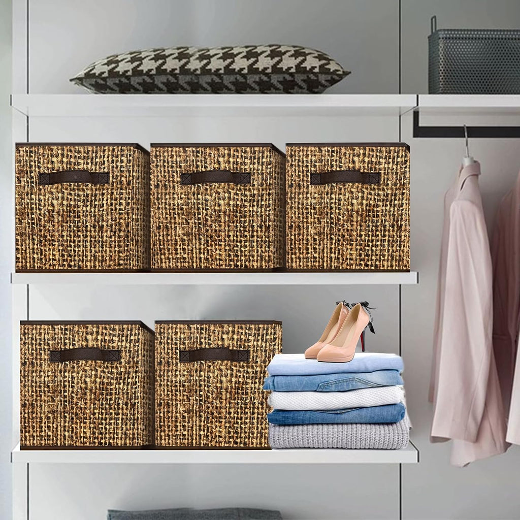 12x12 Cube Storage Bins - Fabric Cubby Bins with Dual Handles, Collapsible Storage Organizer for Shelf, Closet
