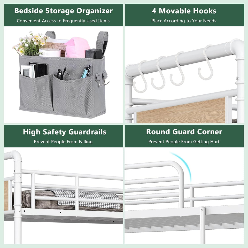 Metal Bunk Bed Twin Over Twin, Industrial Bunkbeds Heavy Duty Bed with Safety Guard Rails and Space-Saving Design